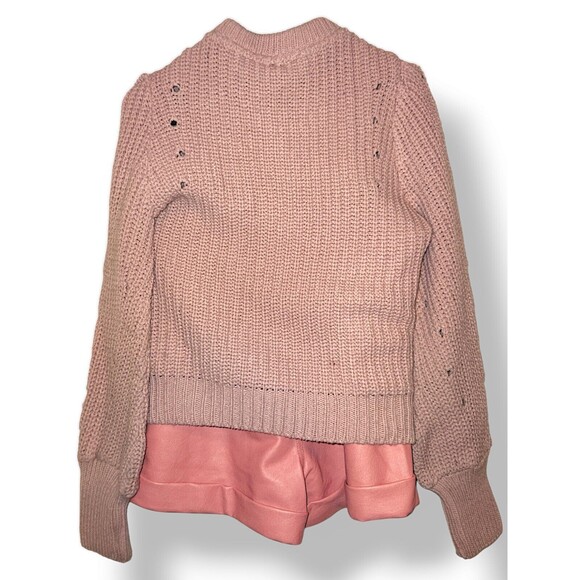 Topshop Bishop Pink Sleeve Sweater Size 4 Chunky Cable Knit And Pleather  Shorts - Picture 8 of 8